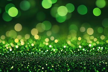 Obraz premium Shimmering green bokeh lights with glitter effect