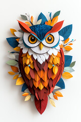 Fototapeta premium Vibrant paper art a stunning owl crafted from colorful layers and nature-inspired elements