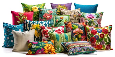 Naklejka premium Discover a curated selection of contemporary and classic cushion styles, set on a background, ideal for elevating interior decor with a unique touch.