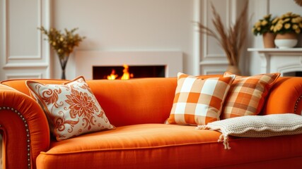 Long Exposure Photography of Orange Fabric Sofa on White Background in High Resolution