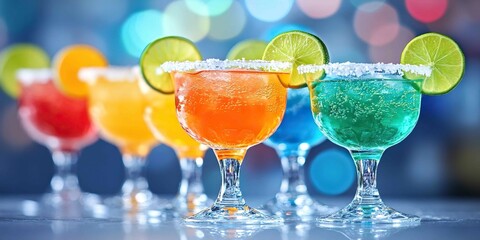 colorful margarita cocktails with salted rim