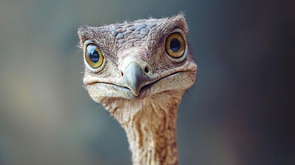 Detailed close-up portrait of a raptor bird with striking yellow eyes, textured feathers, and a curious expression