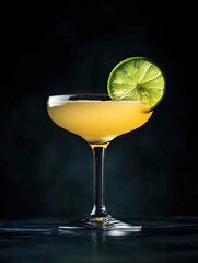 A refreshing daiquiri served in a classic cocktail glass, topped with a lime wheel for a touch of citrus