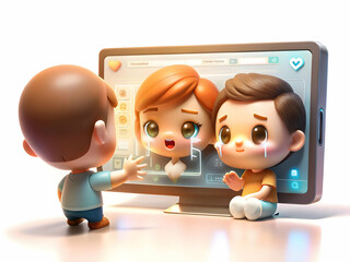 Close Up Hands Wiping Tear Futuristic Screen Macro Shot Emotional Connection Family Love Support Advanced Technology Photo Stock Concept