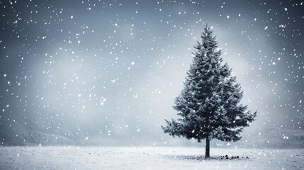 Fototapeta premium Festive Christmas Landscape with Snowy Trees and Snowflakes. Winter Vector Illustration Capturing the Cold Season's Essence.