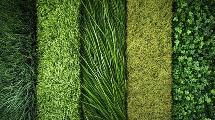 Lush green grass tufts in a row, with each tuft showing distinct textures and shades of green.