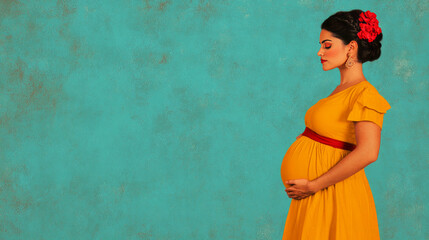 Retro Style of a Pregnant Hispanic Woman