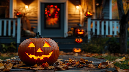 Obraz premium Exterior view of home decorated Halloween &nbsp;front yard of home