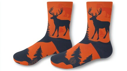 Colorful socks with deer and forest design, perfect for outdoor enthusiasts and cozy wear.
