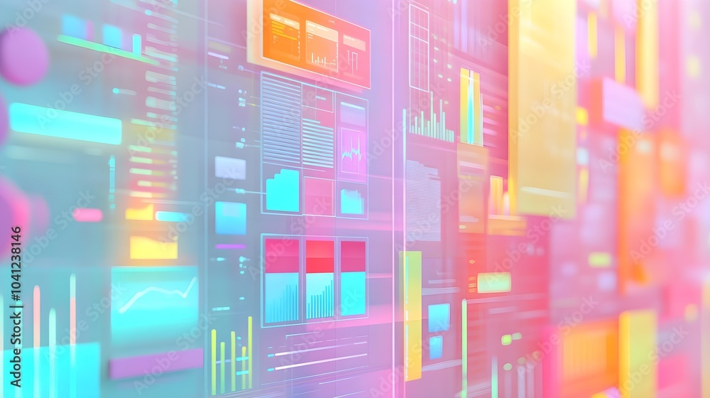 Poster abstract digital data visualization holographic interface with colorful graphics
