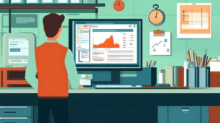 Fototapeta premium Businessman Analyzing Financial Data and Charts on Computer