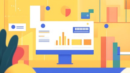 Fototapeta premium Modern Business Data Analysis on Computer Screen with Charts and Graphs