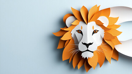 Vibrant paper craft lion head a creative representation of wildlife artistry