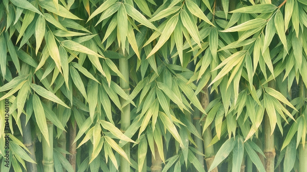 Sticker Close-up of lush green bamboo leaves