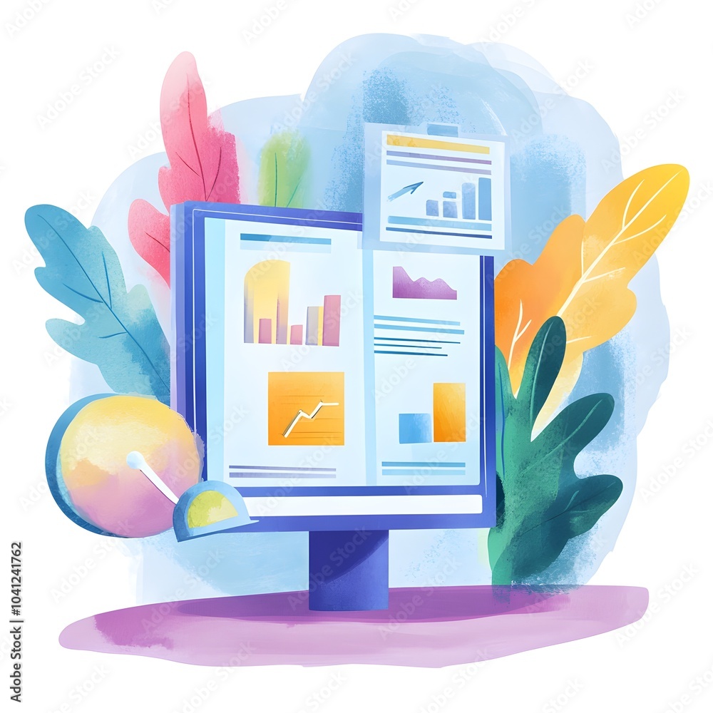 Poster business data analysis chart report on computer screen