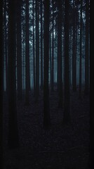 Fototapeta premium Dark and Mysterious Forest with Shadowy Trees and Undefined Depths