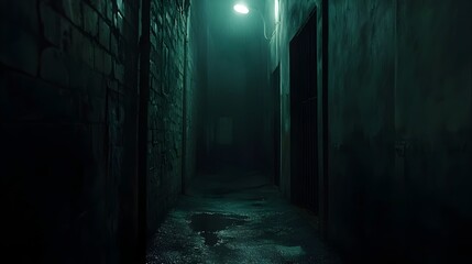Obraz premium Suspenseful Dark Alleyway with Faint Light at the End Ominous Urban Environment