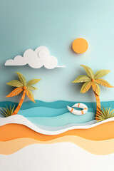 Obraz premium Whimsical beach scene created with paper art a vibrant display of relaxation and joy