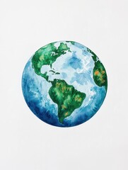 Fototapeta premium A serene watercolor painting of Earth in soft green hues, evoking tranquility and harmony with nature.