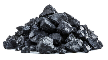 Pile of black coal isolated on white background