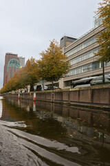 canals of the city of the hague in the netherlands and view of the city