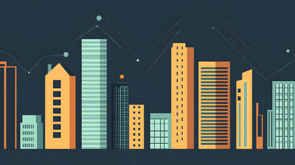 Fototapeta premium A financial bar chart with buildings growing taller from each bar