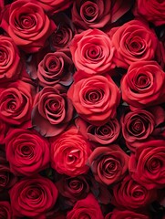 Vertical top view red and pink rose love and wedding decoration Valentines day background