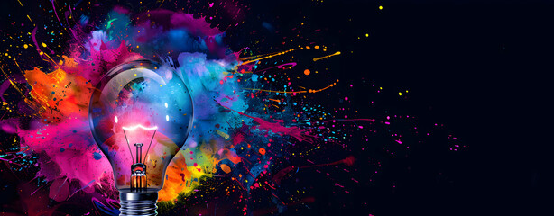 Modern Light Bulb Design with Rainbow Colors on a Black Background
