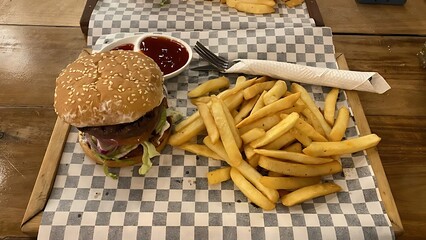 french fries and burger