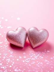 Obraz premium Valentines day festive background with two hearts In Shiny Background Valentine's Day glitter background