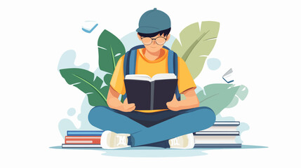 Illustration of the concept student. Teenager studying at the university.