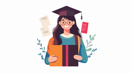 Illustration of the concept student. Teenager studying at the university.