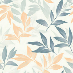 Fototapeta premium Seamless Pattern of Leaves on a White Background, Folk Art Inspired Design, Ideal for Autumn Decor, Textiles, and Seasonal Projects, Perfect for Fall Celebrations.