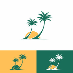 Coconut Tree silhoutte with sunset beach design vector