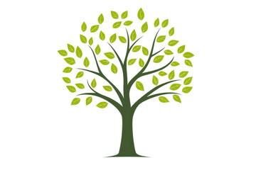 Fototapeta premium Graphic illustration of a tree with green leaves, symbolizing nature and growth, set against a transparent background for versatile use.