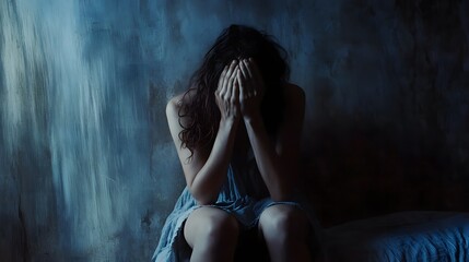 Depressed woman awake in the night. 