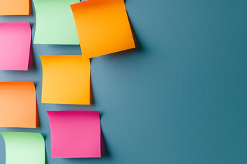 Colorful sticky notes on a blue surface a creative workspace inspiration