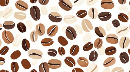 Obraz premium A seamless pattern of coffee beans in various shades of brown against a white background.