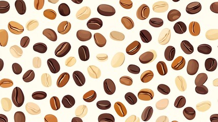 Obraz premium A seamless pattern of coffee beans in various shades of brown.