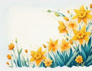 Obraz premium 水仙の花 背景 フレーム 素材