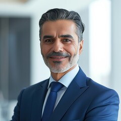 Confident Egyptian lawyer in blue suit standing in office