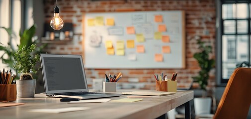 Inspiring and Modern Workspace Scene for Productive Brainstorming and Collaboration Efforts. Business and Corporate Concept