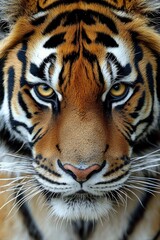 Obraz premium Close-up of a Tiger's Face with Intense Gaze and Sharp Whiskers