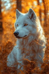 Obraz premium White Wolf with Golden Eyes in a Golden Field