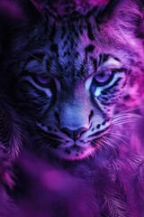 Obraz premium Close-up Portrait of a Lynx with Purple and Blue Lighting