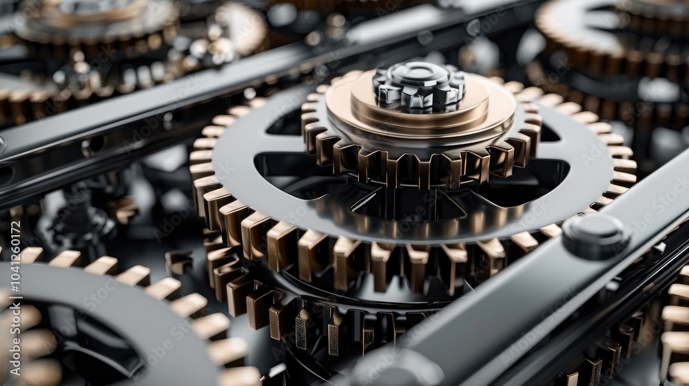 Aufkleber a mechanical workflow design with interconnected gears, conveyor belts.