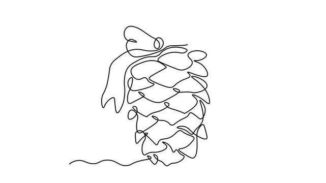 Christmas tree decoration, cedar or pine cone with ribbon, Self drawing animation one continuous line draw, logo