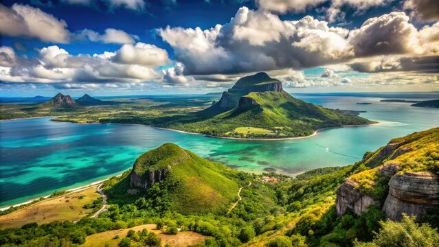 Experience exceptional vistas at Maconde viewpoint, where the ocean meets majestic mountains on Mauritius Island, Africa, delivering an awe-inspiring sight to cherish forever.