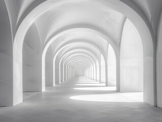 Fototapeta premium A white archway with a long corridor. AI.