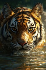 A Close-Up Portrait of a Tiger Emerging from Water
